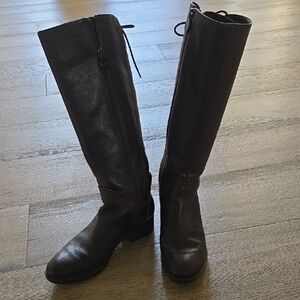 GEOX Women’s Tall Brown Leather Riding Boots Adjustable Calf (Sz 37.5)
